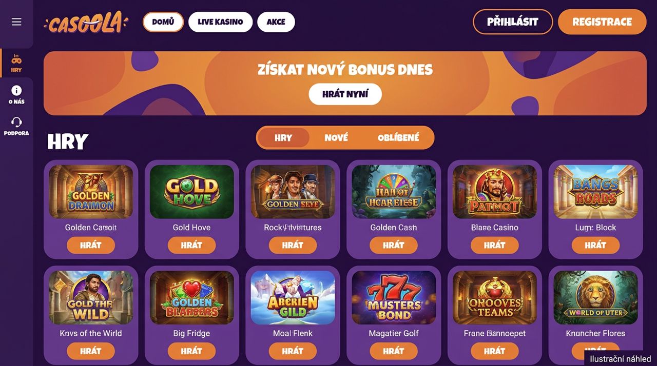 Snímek webového rozhraní online kasina Casoola